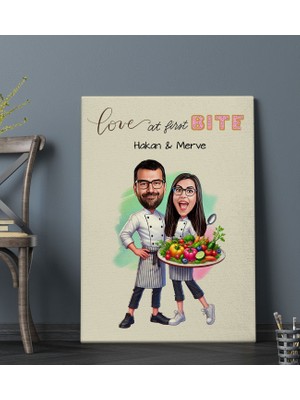Bk Gift Kişiye Özel Aşçı Çift Karikatürlü Kanvas Tablo-1 (70X100), Sevgiliye Hediye, Sevgililer Günü Hediyesi