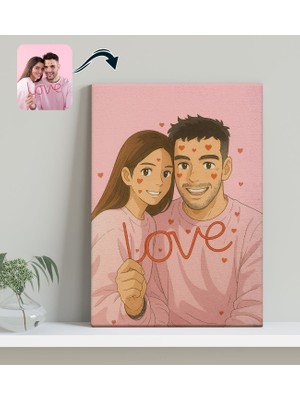Bk Gift Kişiye Özel Ghibli Tarzı Karikatür Tasarımlı Kanvas Tablo-1 (30X50), Sevgiliye Hediye, Sevgililer Günü Hediyesi