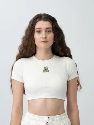 Zekids Kız Çocuk Fitilli Yarım Kollu Crop T-Shirt