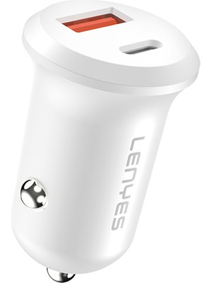 Mini Araç Şarj Aleti Lenyes CA53 Hızlı Şarj Özellikli Dual Type-C + Usb-A Portlu 30W Beyaz