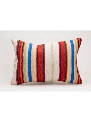 El Yapımı Kilimden Yapılmış Vintage Kırlent Kılıfı, Yün, 40X60 cm