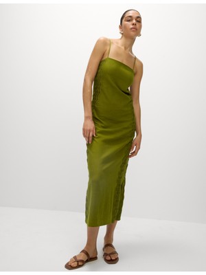 Marks & Spencer Keten Karışımlı Midi Düz Elbise