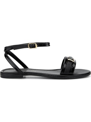 Tamer Tanca Kadın Hakiki Deri Siyah Rugan Düz Sandalet 1108 1301 Bn Sndlt Y25 Sıyah Rgn