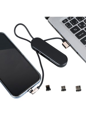Powermaster PM-25906 Siyah 3in1  (Type C- Lightning- Micro Usb) Manyetik Uç Taşınabilir Şarj Kablosu