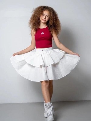 Kız Çocuk Poplin Beli Lastikli Kat Kat Tasarım Etek