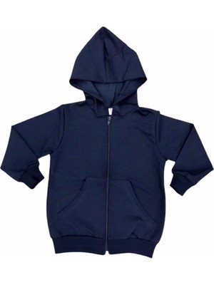 Dıgıl Kids Lacivert Kapüşonlu 2 Iplik Likralı Hırka Dar Kalıp Uzun Kol Çift Cepli