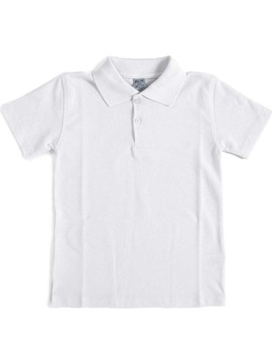 Beyaz Kısa Kol Düz Yakalı 6-16 Yaş Çocuk Okul Lakos Tişört T-Shirt - 80238-BEYAZ