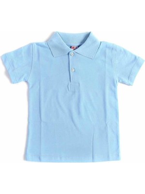 Alme Mavi Kısa Kol Düz Yakalı 6-16 Yaş Çocuk Okul Lakos Tişört T-Shirt - 80238-MAVI