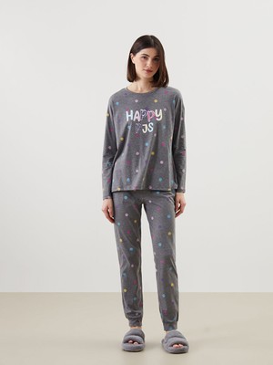 Lc Waikiki Yeni Sezon Bisiklet Yaka Baskili Kadin Pijama Takimi - S5CN78Z8