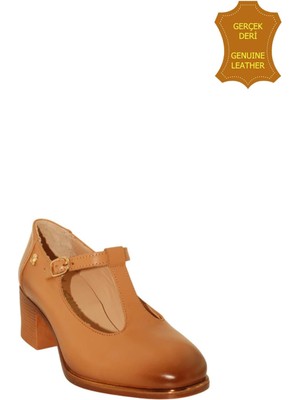 Venüs 2512705Y Vintage Topuklu Mary Jane Model Kadın Deri Ayakkabı Taba M