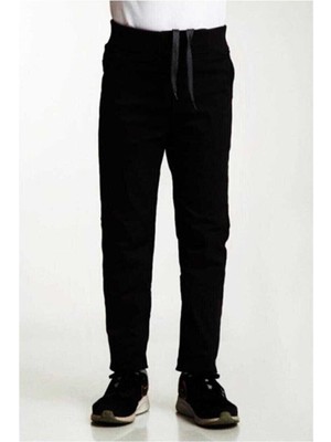 Nacar Store Okul Pantolonu Lastikli Ribana Bel Kanvas Erkek Çocuk Pantolonu Düz Siyah Slim Fit Tasarım