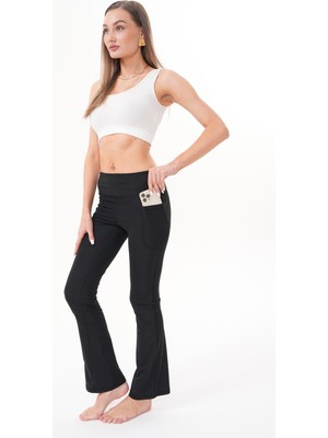 Genius Store Kadın Yüksek Bel Toparlayıcı Çift Cepli Ispanyol Paça Tayt Ispanyol-Tayt