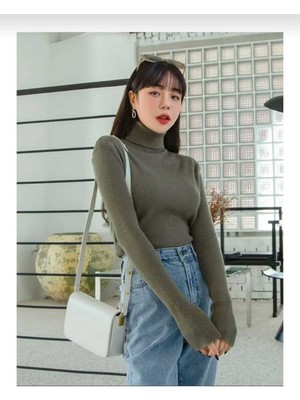 Unisex Açık Mavi Pamuklu Kumaş Balıkçı Yaka Kaşkorse Şardonlu Slimfit Boğazlı Kazak