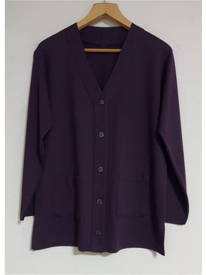 Nacar Store Kadın Düz Penye Hırka Uzun Kollu V Yaka Tasarım Şık Cep Detayları