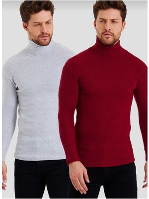 2 Li Paket Boğazlı Dar Kesim Triko Kazak Balıkçı Yaka Kazak