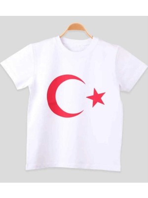 Unısex Kısa Kol Çocuk Bayrak Ay Yıldızlı 23 Nisan 29 Ekim 10 Kasım Gösteri T-Shırt