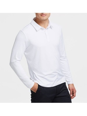 NZY Tekstil Beyaz Polo Yaka Uzun Kol Erkek Çocuk Tişört Klasik Pamuklu Günlük Kullanım İçin Rahat