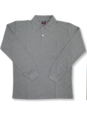 Dragora Uzun Kollu Gri Polo Yaka T-Shirt Kız Çocuk İçin Penye Malzemeden Günlük Stil 9 Yaş
