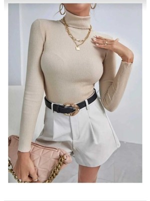Unisex Açık Mavi Pamuklu Kumaş Balıkçı Yaka Kaşkorse Şardonlu Slimfit Boğazlı Kazak