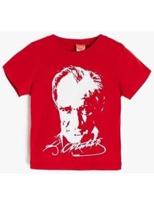Unısex 23 Nisan 29 Ekim 10 Kasım 19 Mayıs Gösteri Kostüm Atatürk Baskılı Kırmızı Kısa Kol T-Shırt