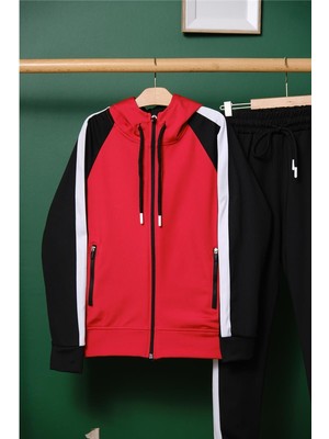 Unisex Şerit Detaylı Kapüşonlu Çocuk Eşofman Takımı