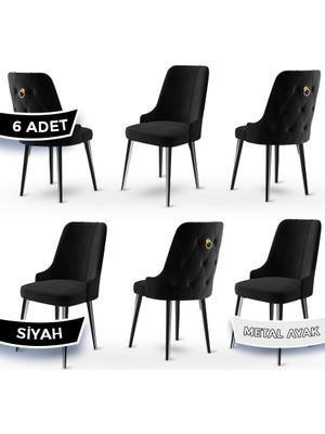Newa Serisi,1.sınıf Babyface Kumaş Siyah Metal Ayak Gold Halkalı, 6 Adet Sandalye