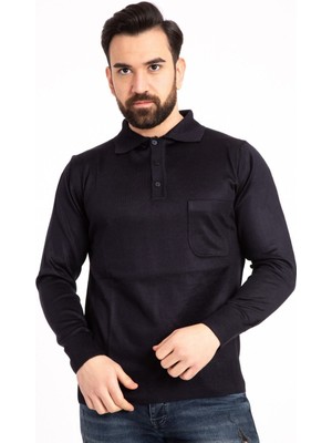 Erkek Lacivert Ince Yün Triko Örgü Polo Yaka Kazak