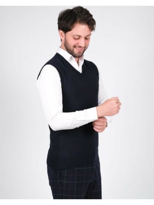 Triko Erkek Süeter V Yaka Düz Renk Bel Lastikli Kışlık Dokuma