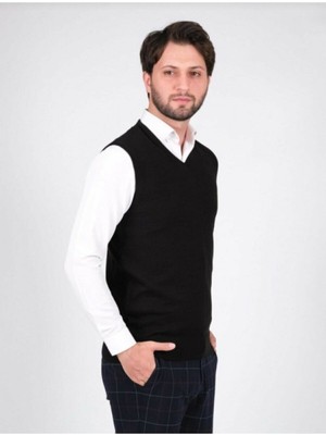 Triko Erkek Süeter V Yaka Düz Renk Bel Lastikli Kışlık Dokuma