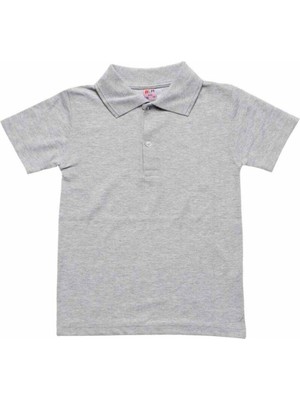 Gri Kısa Kol Düz Yakalı 6-16 Yaş Çocuk Okul Lakos Tişört T-Shirt - 80238-GRI
