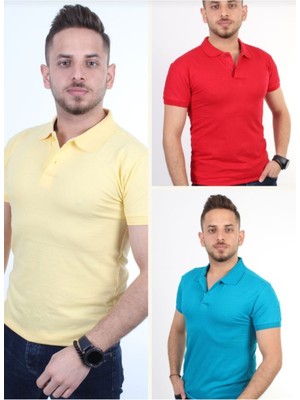 Erkek Sarı Polo Yaka Kısa Kol T-Shırt 3'lü Paket