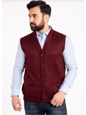 Erkek Bordo Düğmeli Yelek