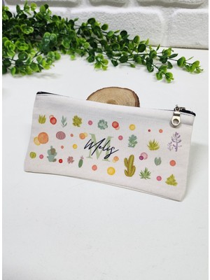 Kişiye Özel İsme Özel Bez Kalemlik Kaktüs Desenli Mini Organizer