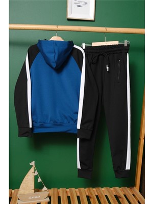 Pina Kids Unisex Saks Renk Detaylı Kapüşonlu Çocuk Eşofman Takımı %65 Pamuk Rahat Kesim İlkbahar Sonbahar