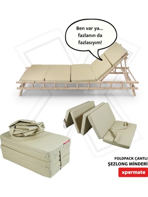 Xpermate Katlanır Şezlong Minderi Fermuarlı Çantalı Cepli Foldpack 30 x 60 x 35 cm  Bej