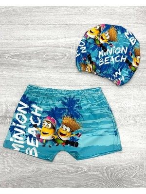 Cg Kids Minion Minyonlar Beach Erkek Çocuk Deniz Şortu ve Bone Takım