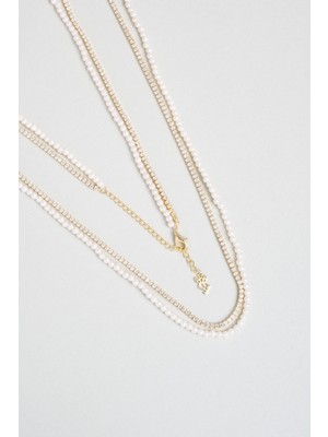 Ikonik Inci 18 Ayar Sarı Altın Kaplama 47 cm Gümüş Su Yolu Kolye