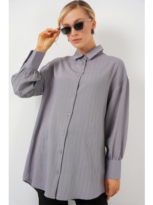 Arben Boutique Çizgili Uzun Gömlek Tunik 5963 - Gri
