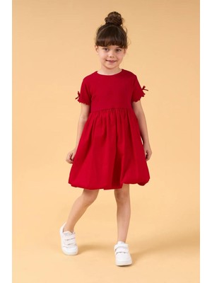 Kız Çocuk Pamuklu  Balon Etekli Kısa Kollu Elbise