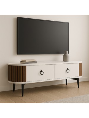 Özel Tasarımlı 2 Çekmeceli Ayaklı Oval Şık Çıtalı Modern Tv Ünitesi