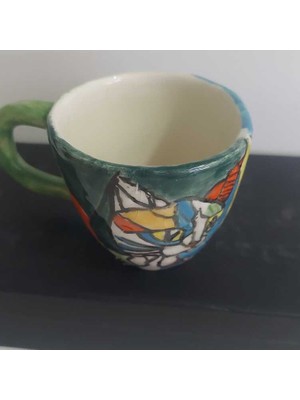 Büyük Kupa El Yapım Seramik Yükseklik 8cm Genişlik 13CM Kedili Fincan 1 Adet