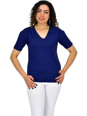 Kadın Yarım Kol V Yaka Likralı Tişöt  BGL-ST04651