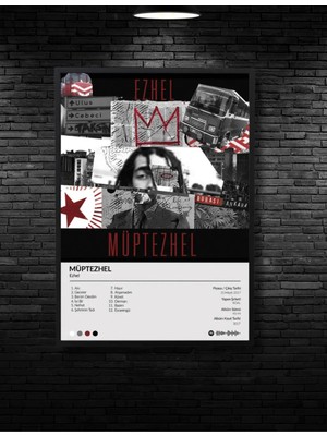 Siyah Çerçeve Görünümlü Ezhel Müptezhel Albüm Kapağı Duvar Dekoru Mdf Tablo