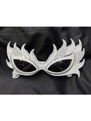 Taşlı Beyaz Alev Parti Gözlüğü