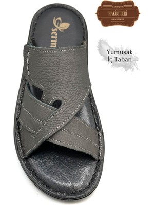 Hakiki Gerçek Deri Erkek Terlik Hafif Terlik Deri G Şır Füme