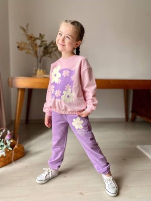 Kiız Çocuk 2'li Takım. Çiçek Motifli Mükemmel Kalite 2 Iplik Tam Kalıp Pamuklu Takım