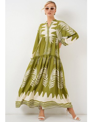 Aydoğan Ticaret44 2423 Otantik Desenli Tesettür Elbise - Mint Yeşili