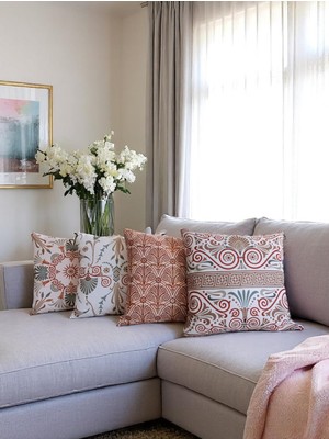 Nunu Teks Bohemian Beige Desenli Kırlent Kılıfı | Çift Tarafı Baskılı Kırlent Kılıfı | 4'lü Takım Kırlent