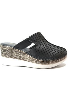 Onlo Ayakkabı K-92 Hakiki Deri Dolgu Topuklu Önü Kapalı Kadın Terlik