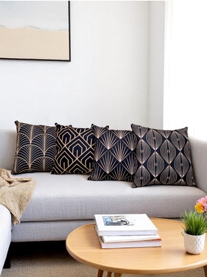 Nunu Teks Gold Çizgi Desenli Kırlent Kılıfı | Çift Tarafı Dijital Baskılı | Mikro Petek Kumaş | 4'lü Takım